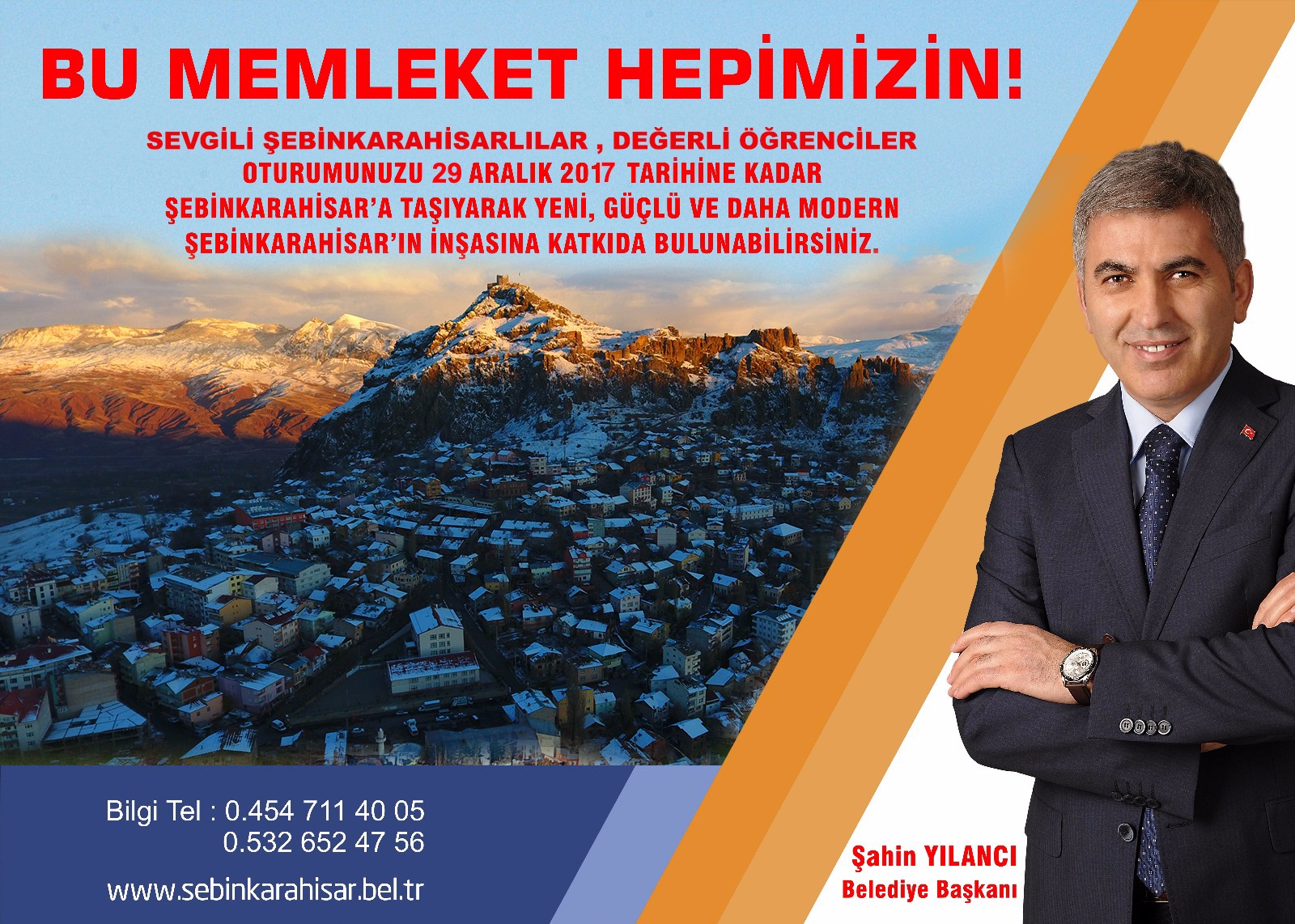 Şebinkarahisar Belediye Başkanı Şahin Yılancıdan önemli duyuru..