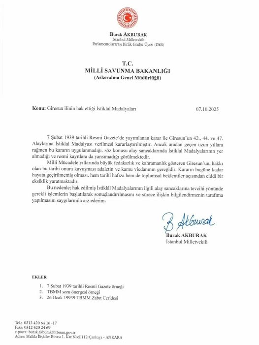 STKLL MADALYASI TESLM N RESM BAVURU YAPILD